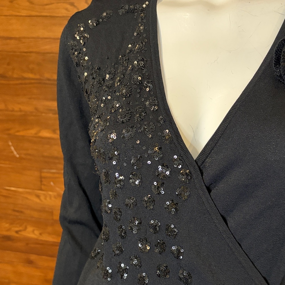 Sigrid Olsen Black Embellished V-Neck Wrap Top - Picture 3 of 7